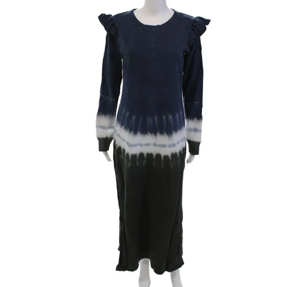 Z Supply Womens Tie Dye Print Ruffled Sweater Dress Blue Green Size Medium